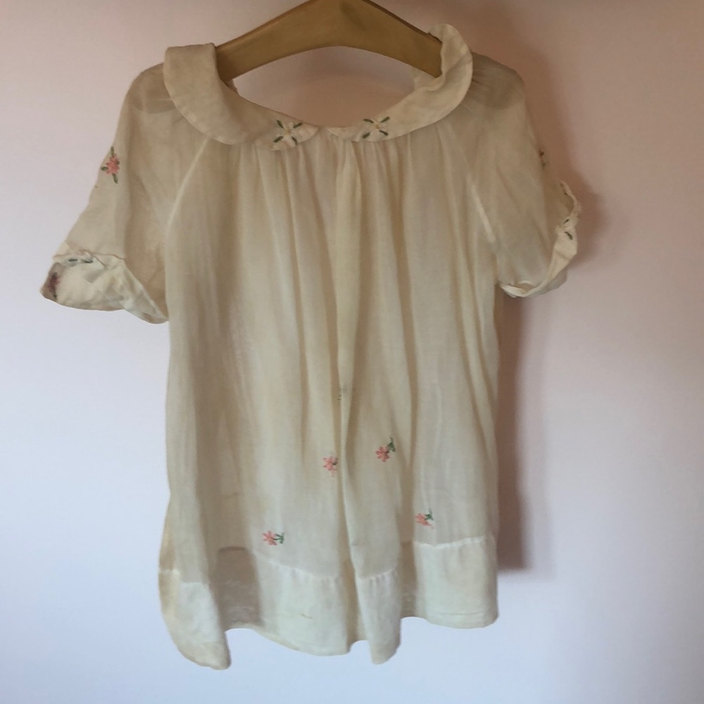 Antique girls sheer dress cream with flowers